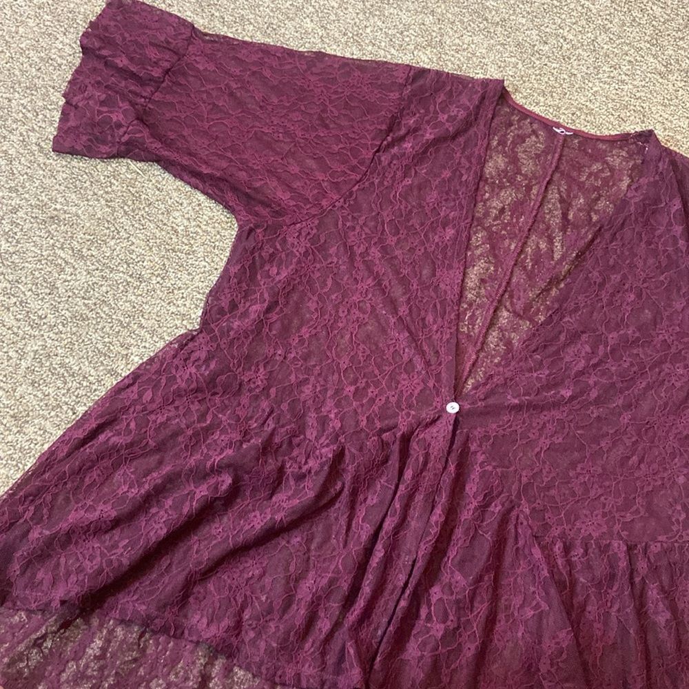 Time And Tru Lace Cardigan Maroon Peplum Ruffle Bel 3/4 Sleeves Tunic XXL - Picture 4 of 9